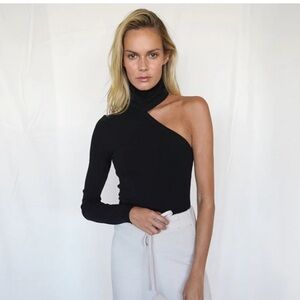 The Range FRAMED RIB BARE ARM TURTLENECK One shoulder Top Black Medium